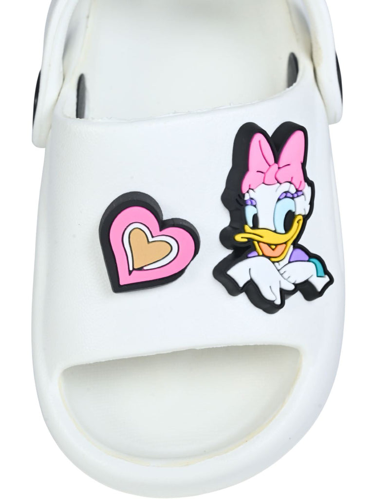 Yellow Bee Girls’ Disney Minnie & Daisy Sandals with Gem & Heart Charms-White Front View