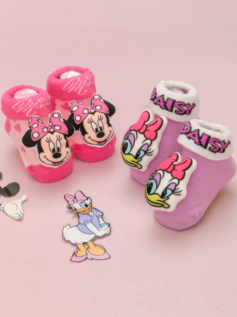 Yellow Bee Girls’ Disney Minnie Mouse and Daisy Duck 3D Socks Combo- Pink and Purple- creative view