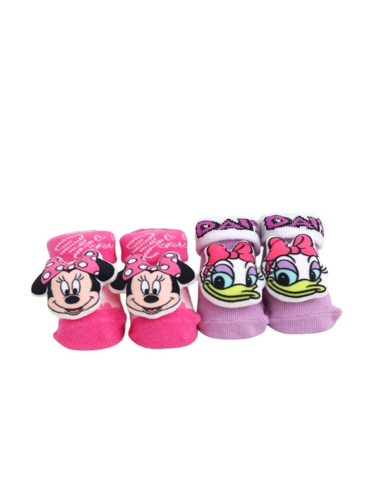 Yellow_Bee_Girls_Disney_Minnie_Mouse_and_Daisy_Duck_3D_Socks_Combo-_Pink_and_Purple-Front View