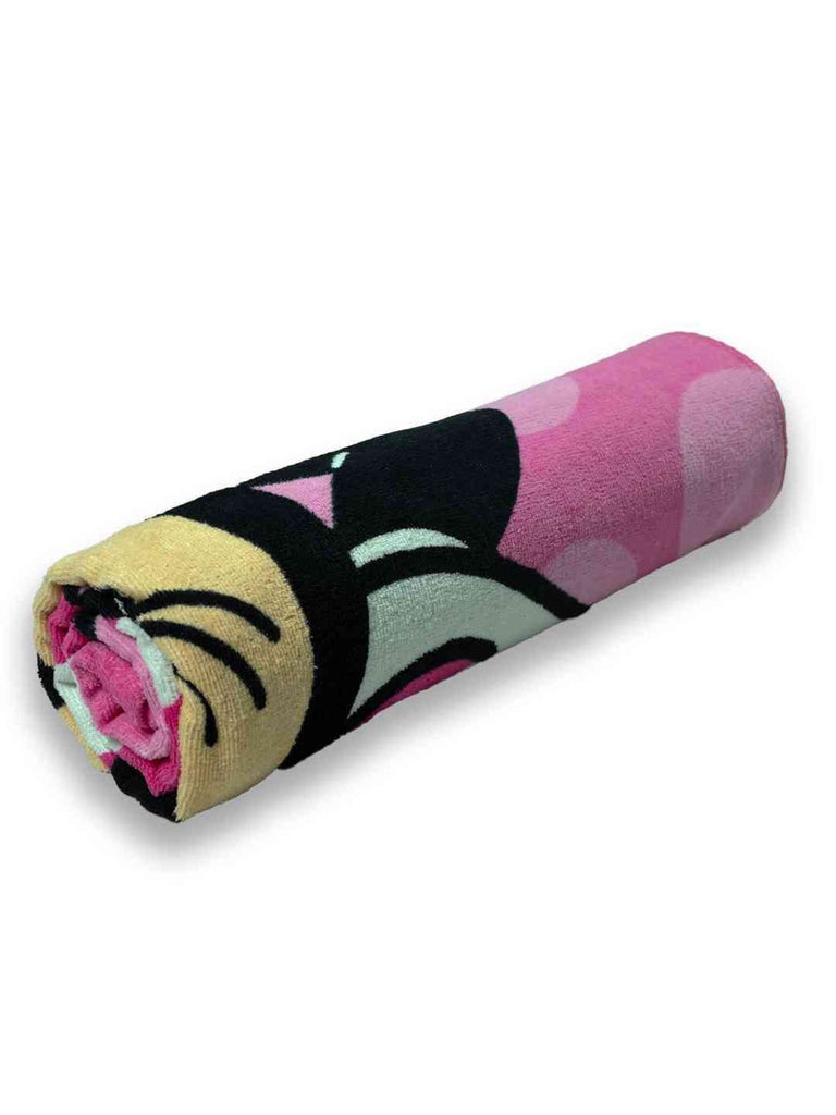 Yellow Bee Girl's Disney Minnie Mouse Bath Towel With Bow & Polka Design (300 GSM) - Pink, 28" X 60"- Folding View