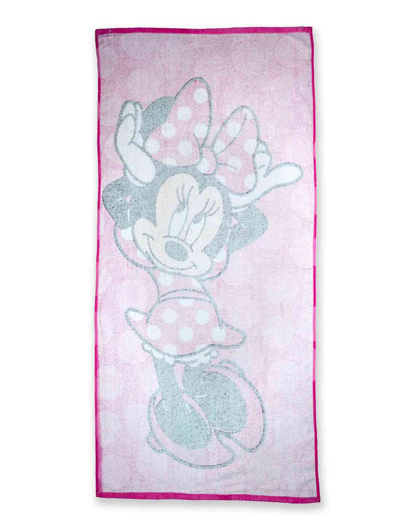 Yellow Bee Girl's Disney Minnie Mouse Bath Towel With Bow & Polka Design (300 GSM) - Pink, 28" X 60"- Back View