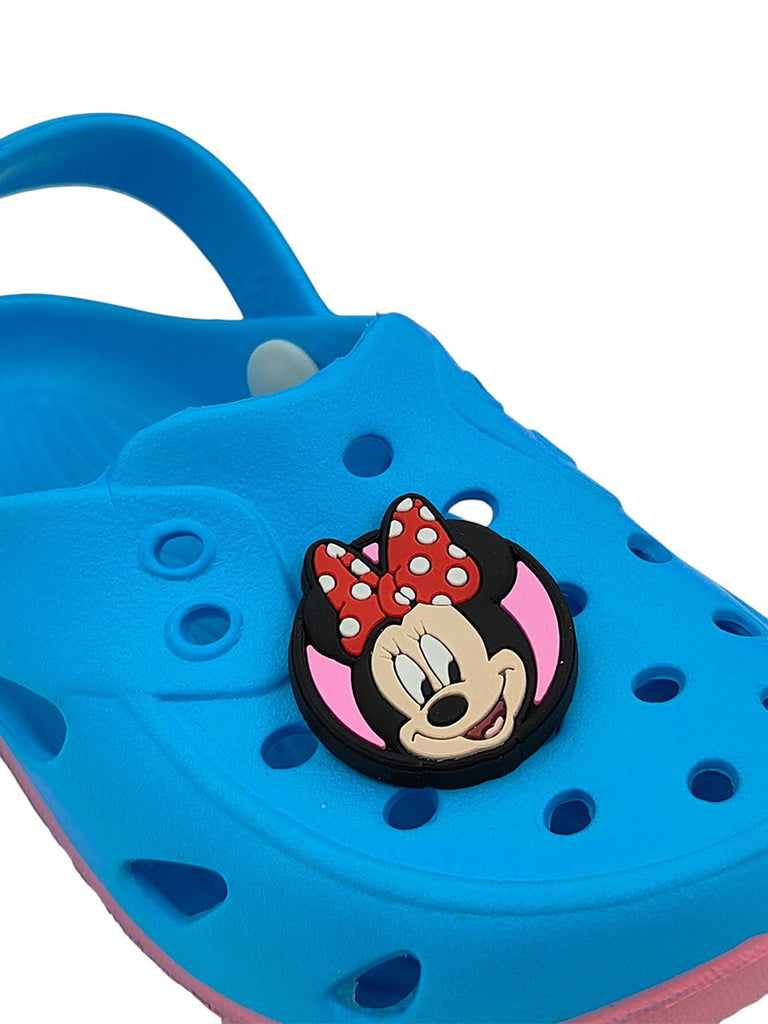 Yellow Bee Girl's Disney Minnie Mouse Charm Clogs – Blue-Close up view