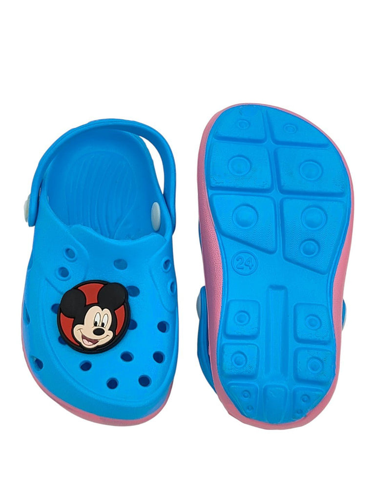 Yellow Bee Girl's Disney Minnie Mouse Charm Clogs – Blue-Front & Back View