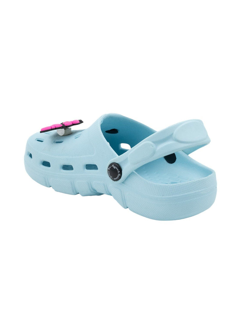 Yellow Bee Girls’ Disney Minnie Mouse Clogs with 3D Character & Bow Charms – Light Blue-Back View