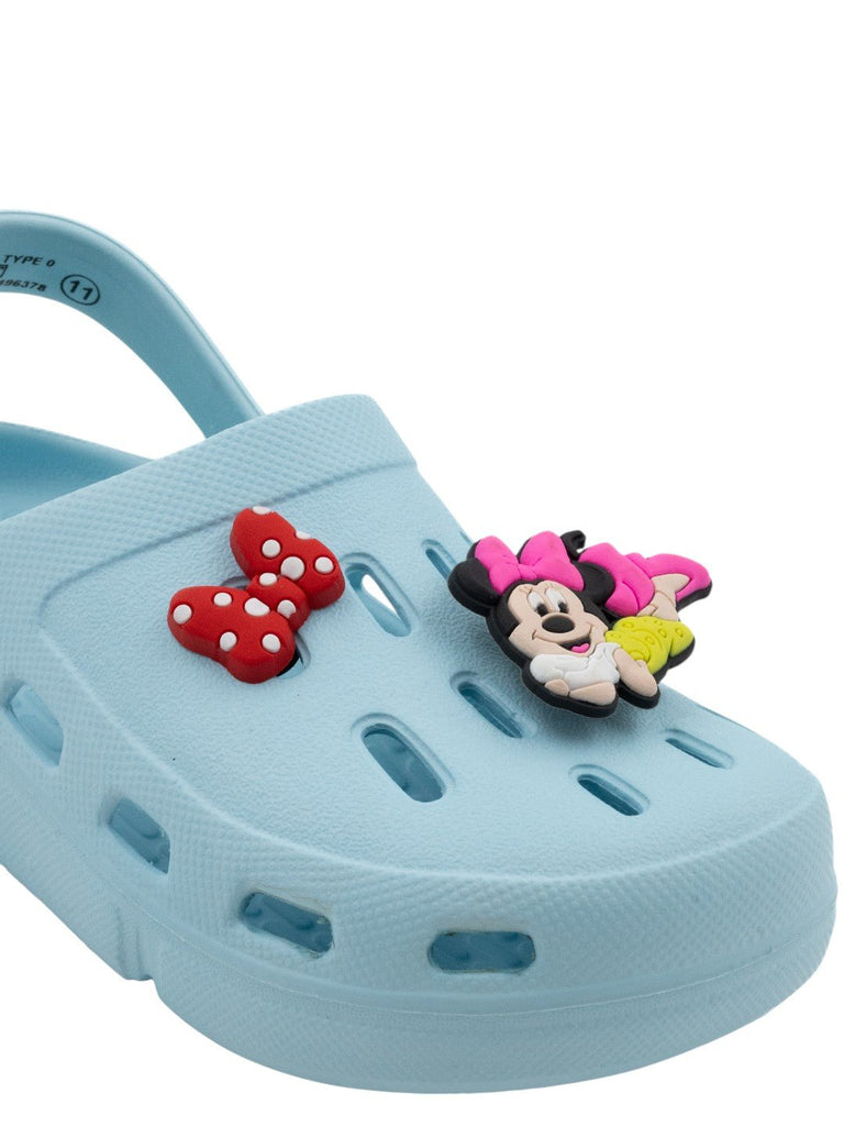 Yellow Bee Girls’ Disney Minnie Mouse Clogs with 3D Character & Bow Charms – Light Blue-Close up View