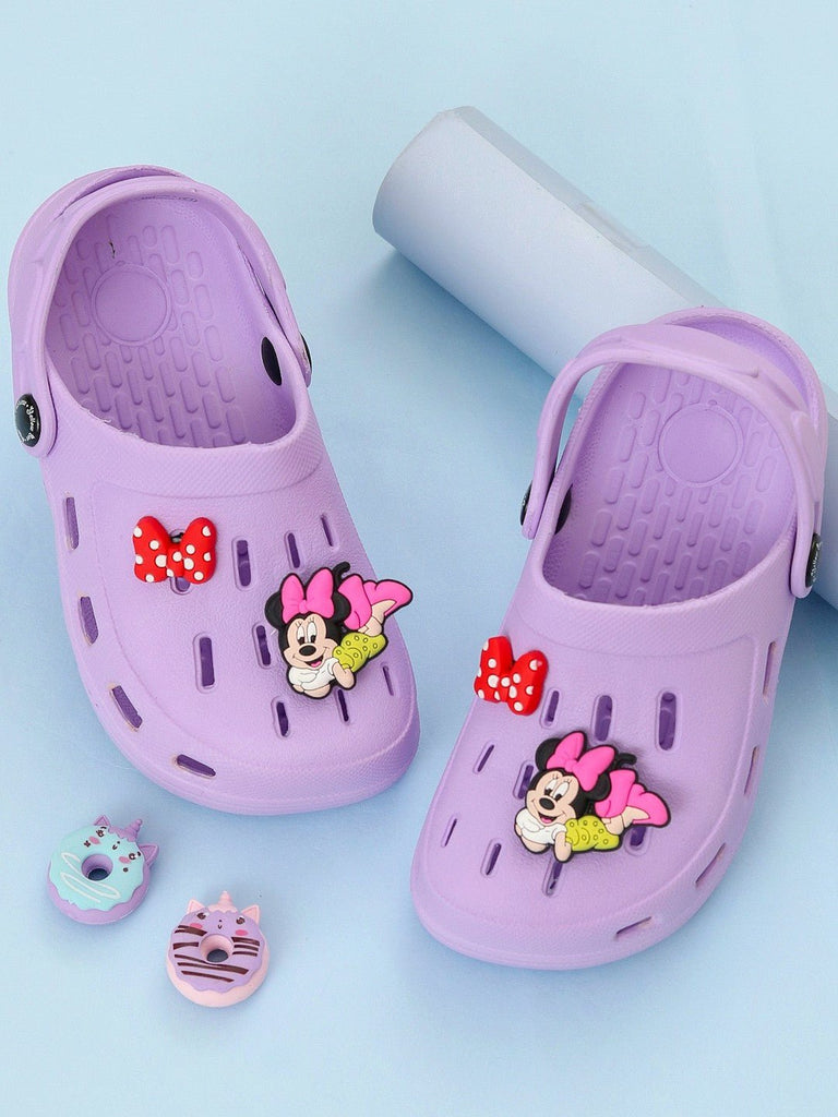 Yellow Bee Girls' Disney Minnie Mouse Clogs with Bow and Rotating 3D Charms- Purple-Creative View