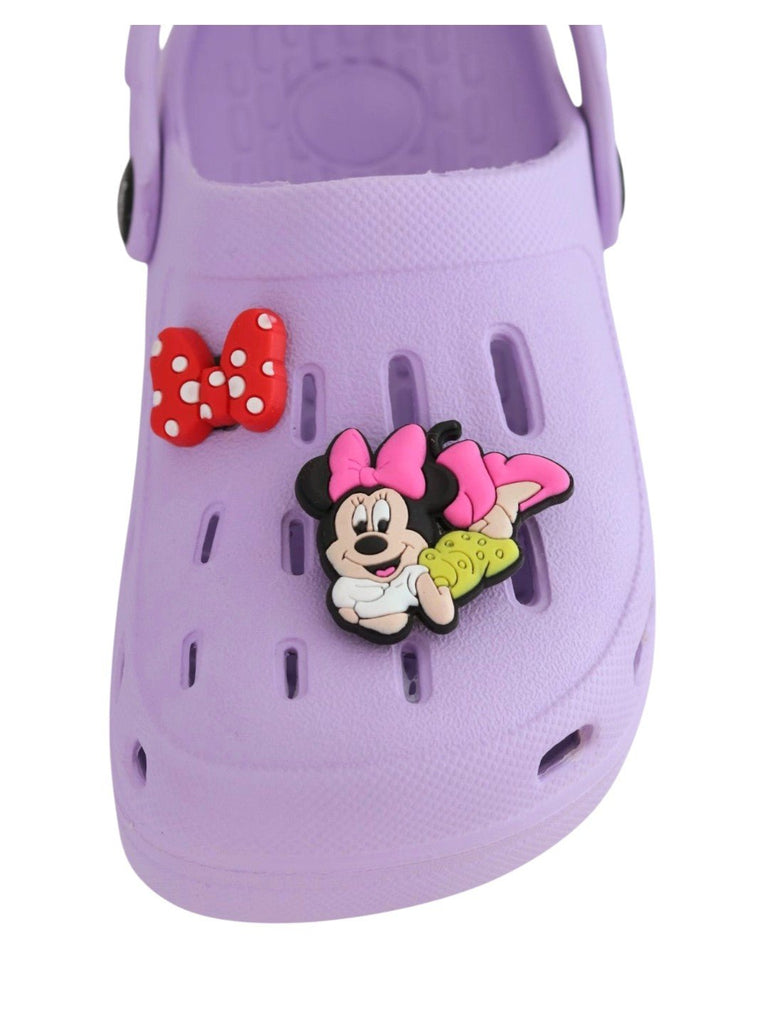 Yellow_Bee_Girls_Disney_Minnie_Mouse_Clogs_with_Bow_and_Rotating_3D_Charms-_Purple-Front View