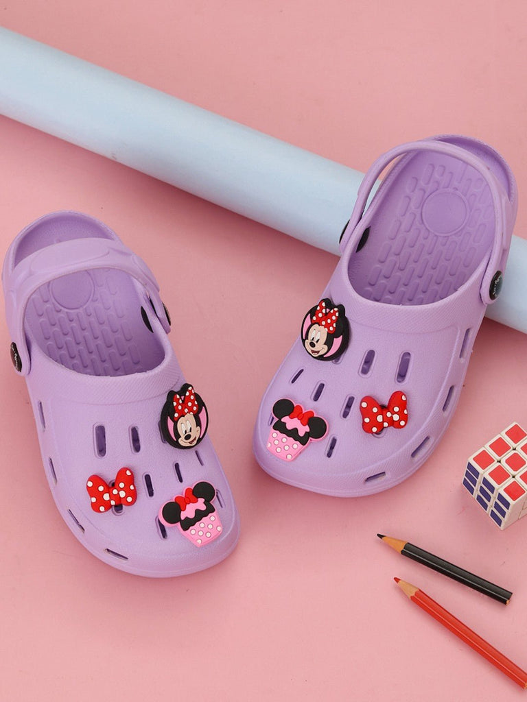 Yellow Bee Girls’ Disney Minnie Mouse Clogs with Bow & Cupcake Charms – Purple-Creative View