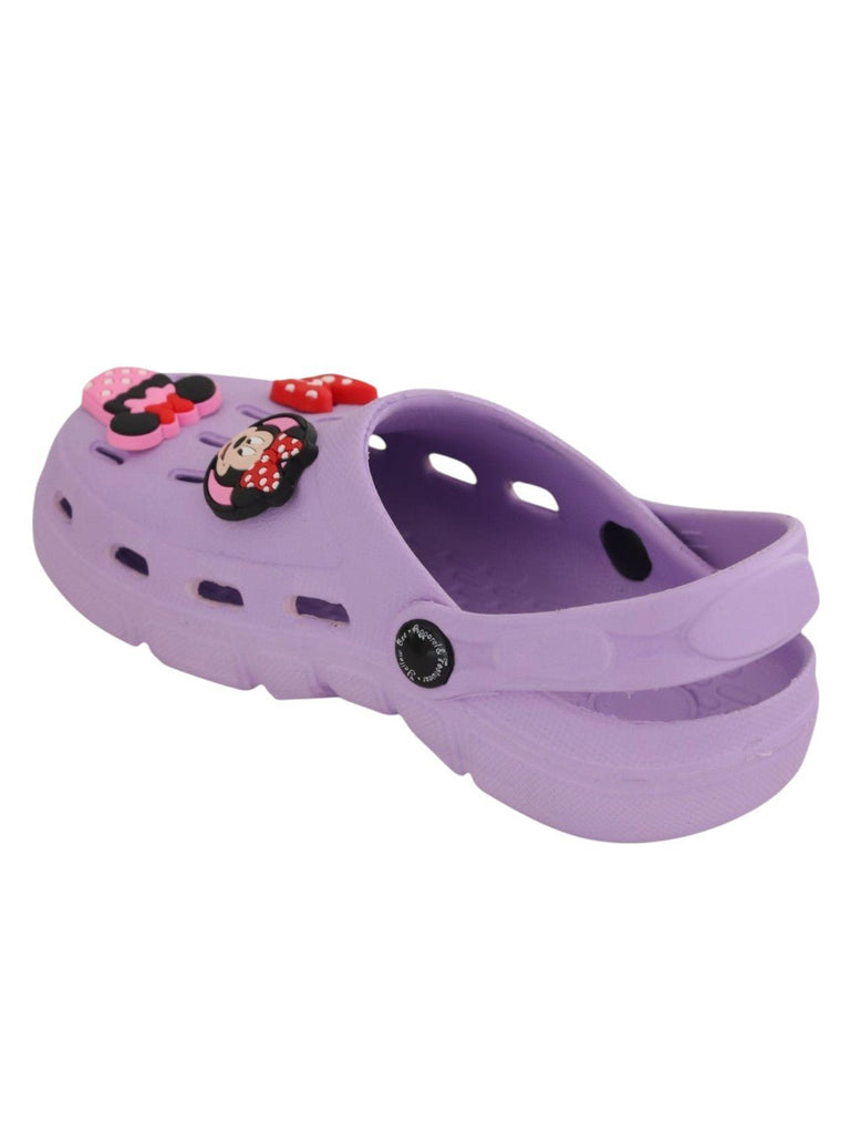 Yellow Bee Girls’ Disney Minnie Mouse Clogs with Bow & Cupcake Charms – Purple-Back View