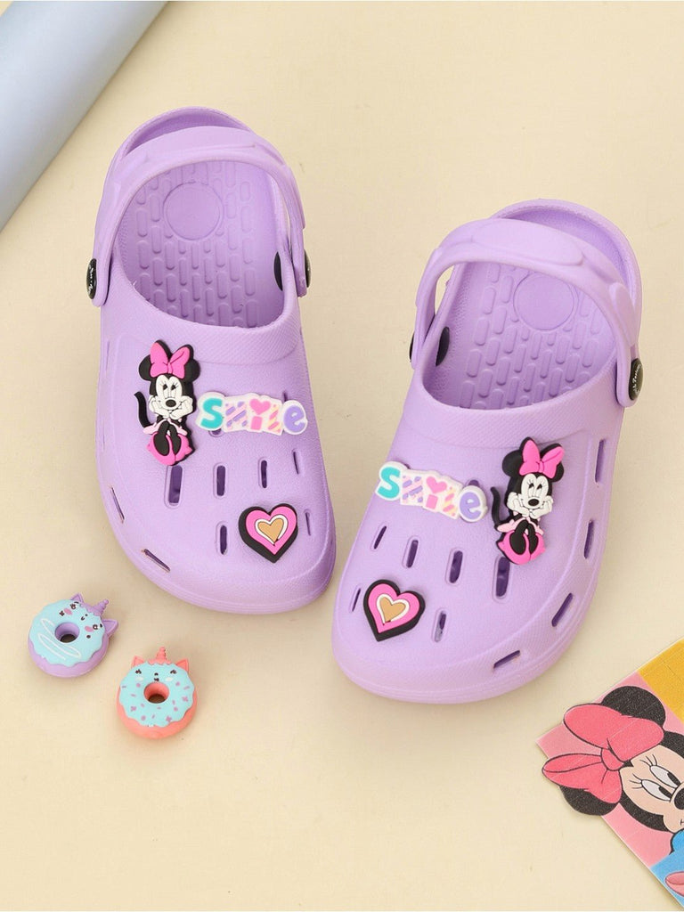 Yellow Bee Girls’ Disney Minnie Mouse Clogs with Smile & Heart Charms – Purple-Creative view