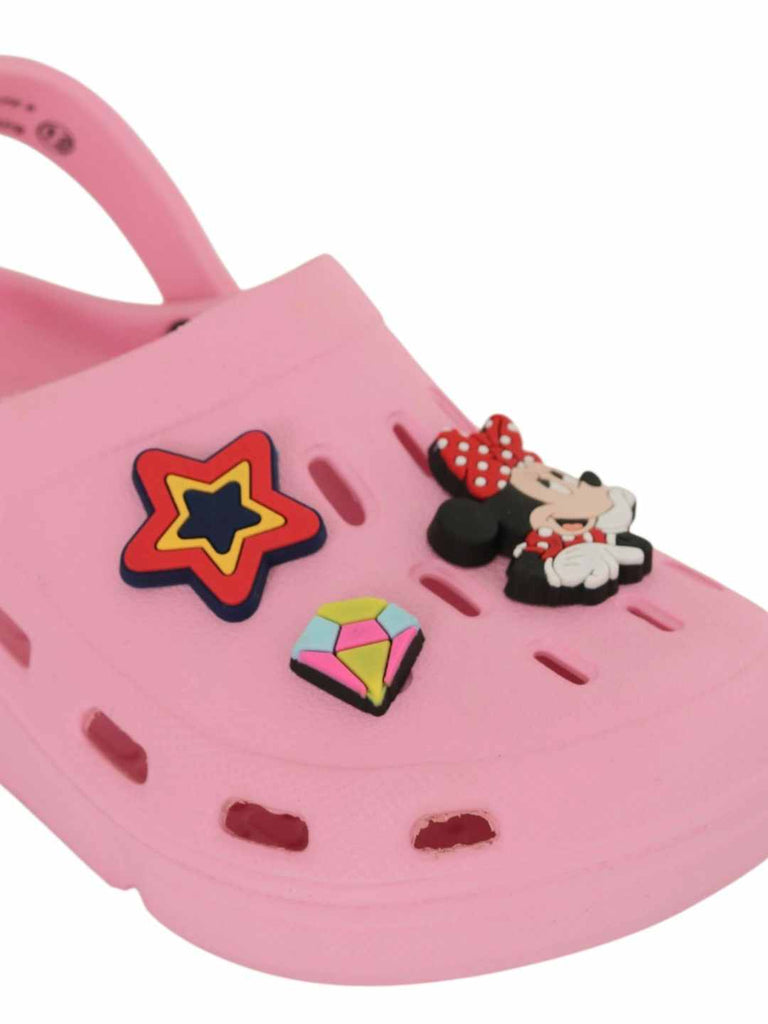 Yellow Bee Girls’ Disney Minnie Mouse Clogs with Star & Gem Charms – Close up view