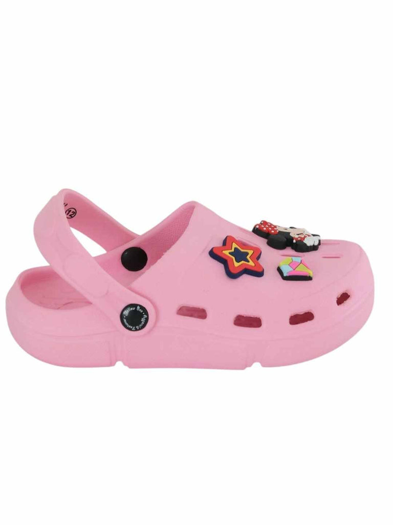 Yellow Bee Girls’ Disney Minnie Mouse Clogs with Star & Gem Charms – Side View