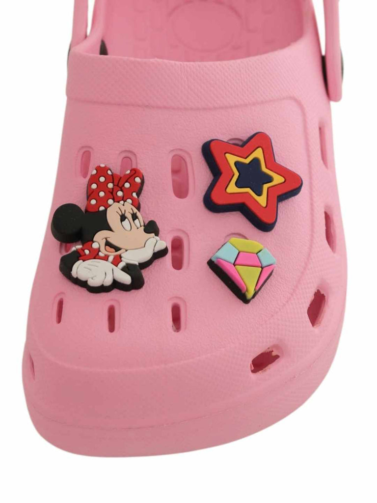 Yellow Bee Girls’ Disney Minnie Mouse Clogs with Star & Gem Charms – Front View
