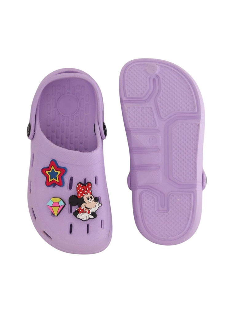 Yellow Bee Girls’ Disney Minnie Mouse Clogs with Star & Gem Charms – Purple-Front and back view-1