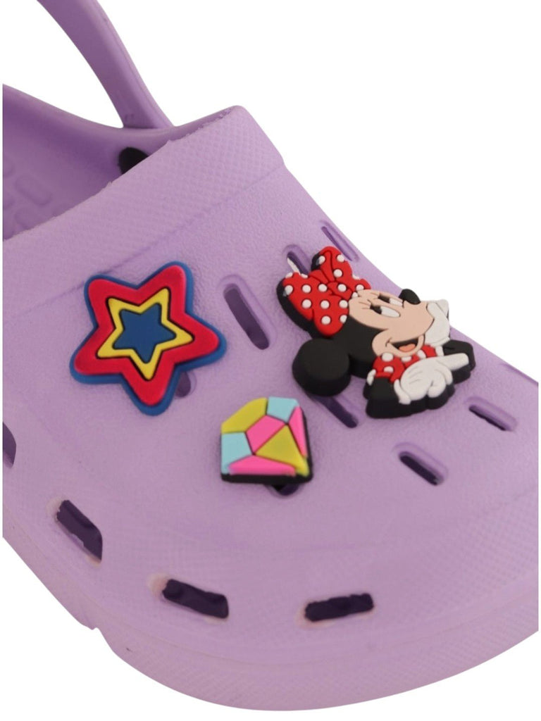 Yellow Bee Girls’ Disney Minnie Mouse Clogs with Star & Gem Charms – Purple-Closeup view-1