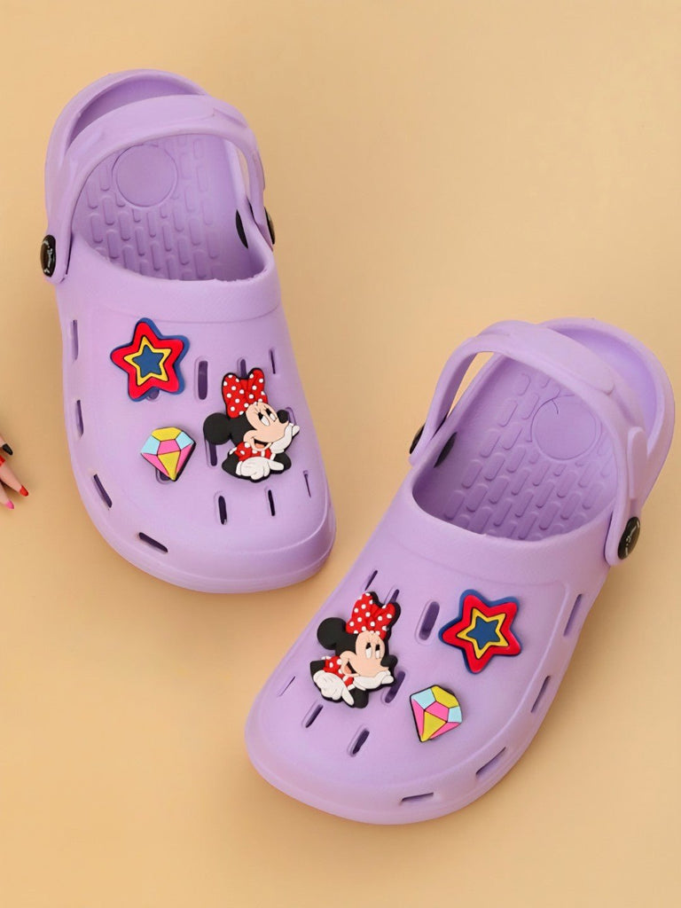 Yellow Bee Girls’ Disney Minnie Mouse Clogs with Star & Gem Charms – Purple-Creative view-1