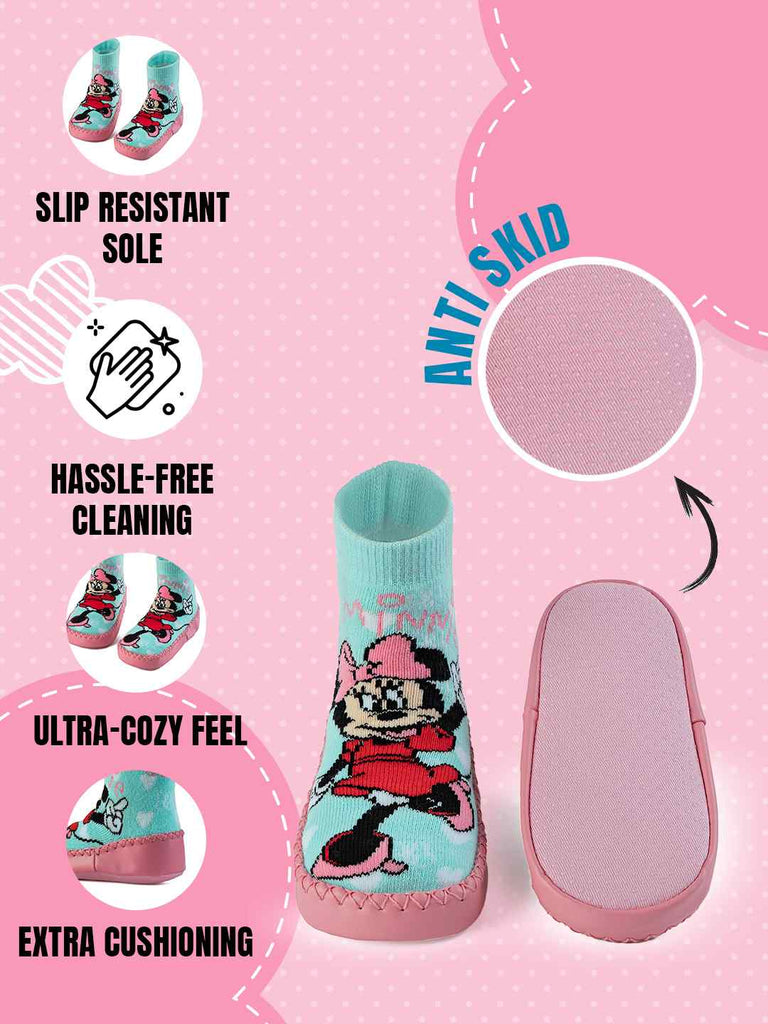 Yellow Bee Girls' Disney Minnie Mouse Cozy Leather Socks - Aqua & Pink-infographic-2