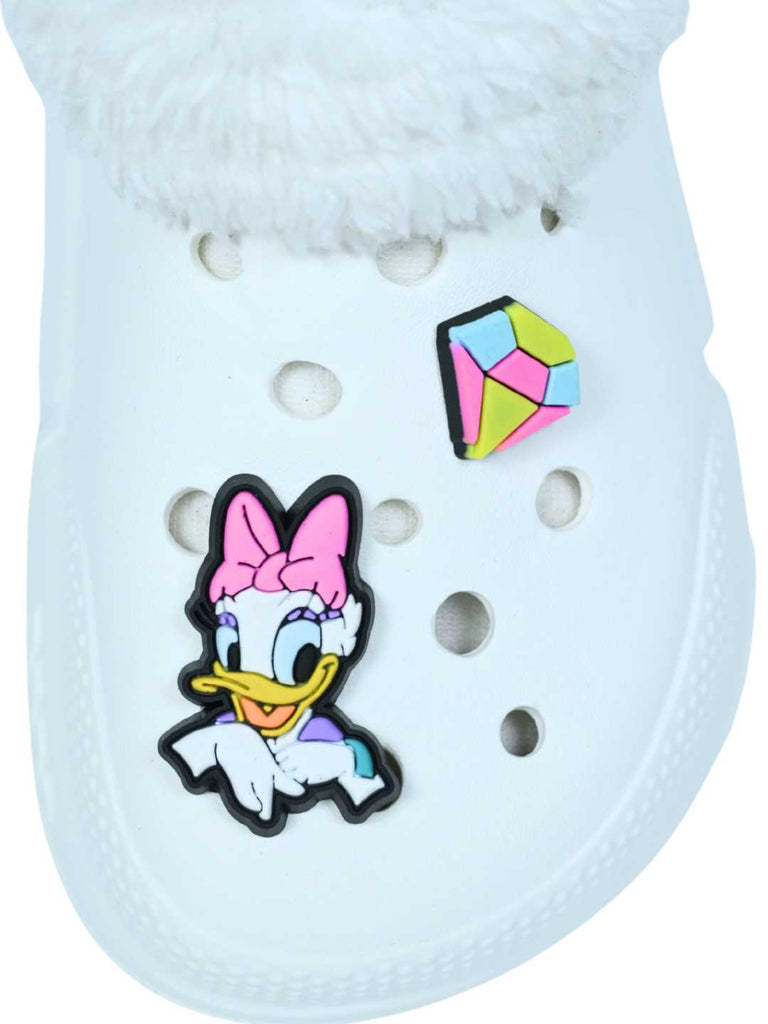 Yellow Bee Girls’ Disney Minnie Mouse & Daisy Duck Fur Lined Winter Clogs - White-Front View