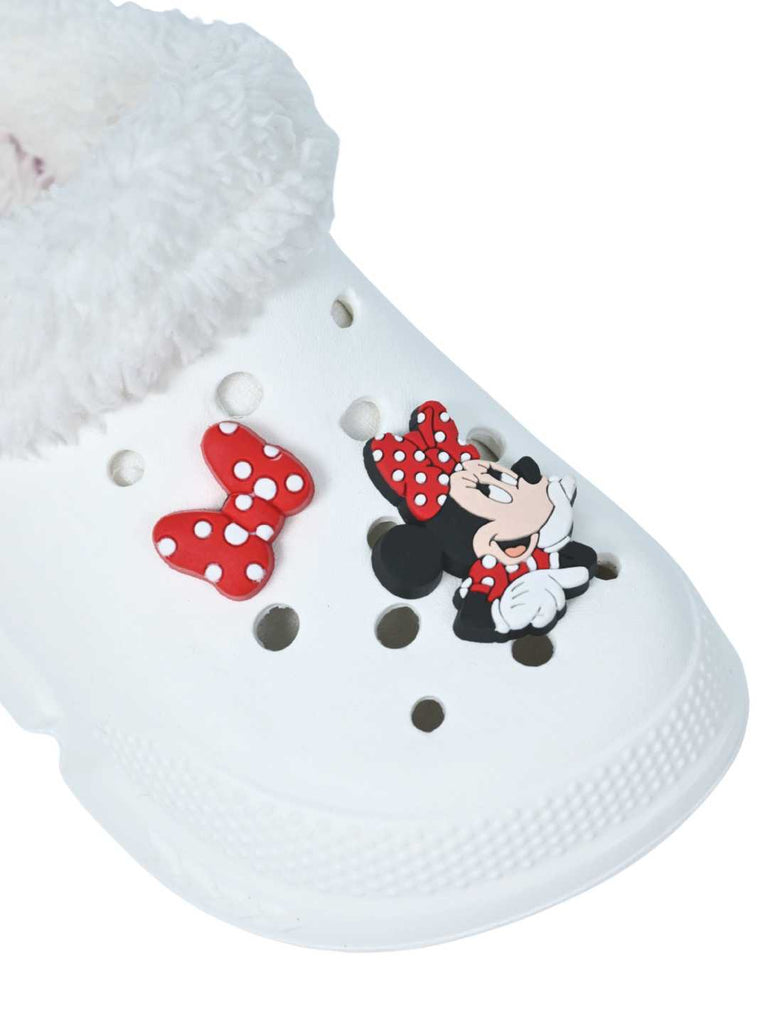 Yellow Bee Girls’ Disney Minnie Mouse & Daisy Duck Fur Lined Winter Clogs - White-Close up view