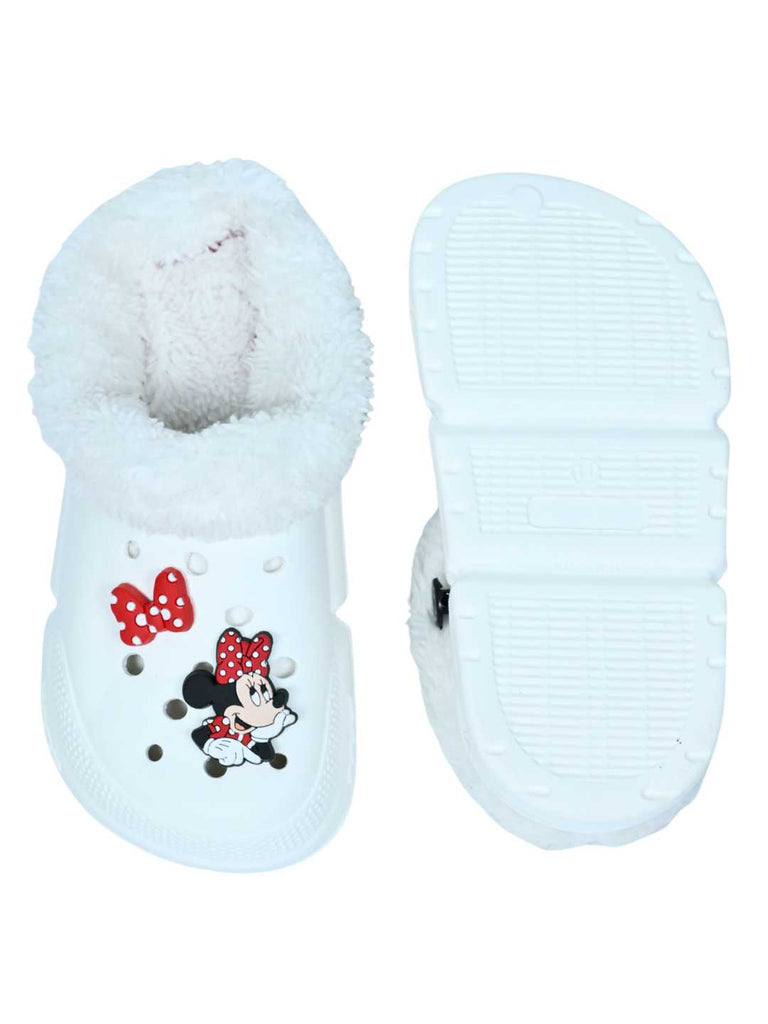 Yellow Bee Girls’ Disney Minnie Mouse & Daisy Duck Fur Lined Winter Clogs - White-Front & Back View