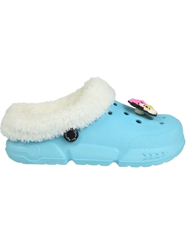 Yellow Bee Girls’ Disney Minnie Mouse Fur Lined Design Winter Clogs With Rotating Charm - Side View