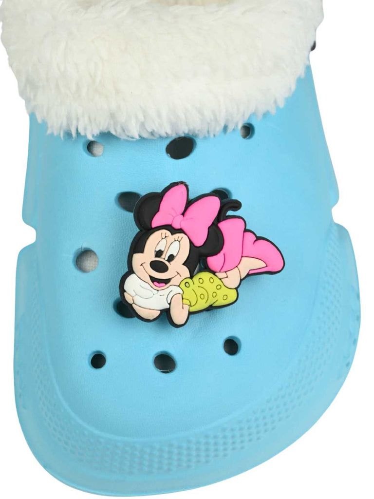 Yellow Bee Girls’ Disney Minnie Mouse Fur Lined Design Winter Clogs With Rotating Charm -front view