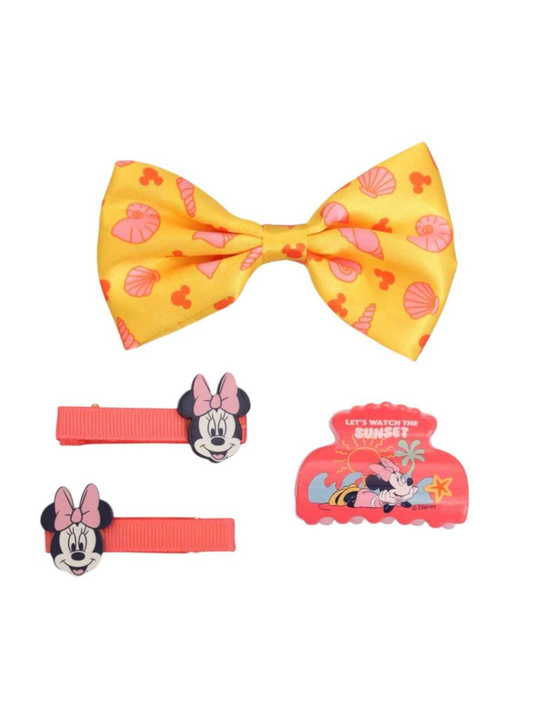 Yellow Bee Girls’ Disney Minnie Mouse Hair Accessory Gift Set – 4 Pieces, Pink & Yellow- Close up view