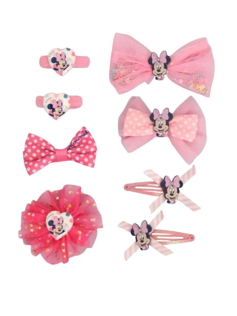 Yellow Bee Girls’ Disney Minnie Mouse Hair Accessory Gift Set – 8 Pieces, Pink & Yellow- Close up view