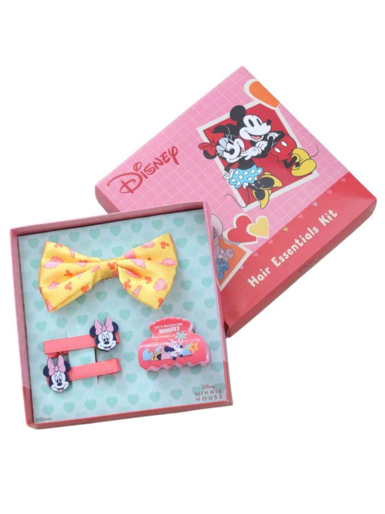 Yellow Bee Girls’ Disney Minnie Mouse Hair Accessory Gift Set – 4 Pieces, Pink & Yellow - Front View