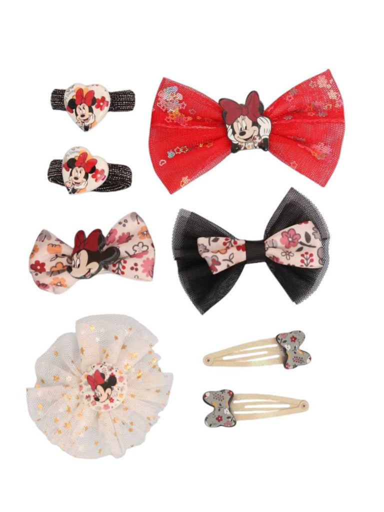 Yellow Bee Girls’ Disney Minnie Mouse Hair Accessory Gift Set – 8 Pieces, Red & Black- Close up view