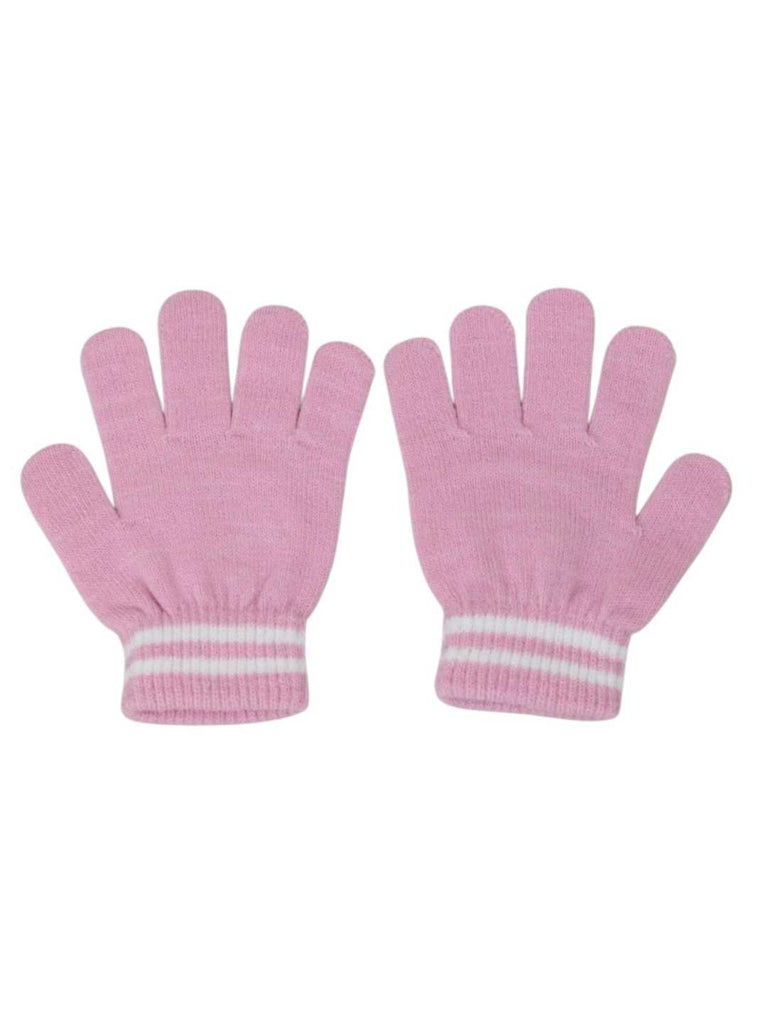 Yellow Bee Girl's Disney Minnie Mouse Pom Pom Winter Hat With Gloves Set- Pink-Back View of Gloves