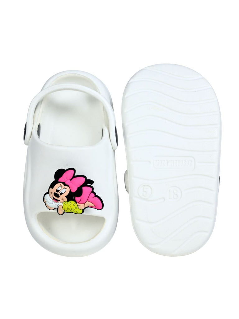 Sweet & Trendy Minnie Mouse Rotating Charm Sandals for Girls – White Front & Back  View