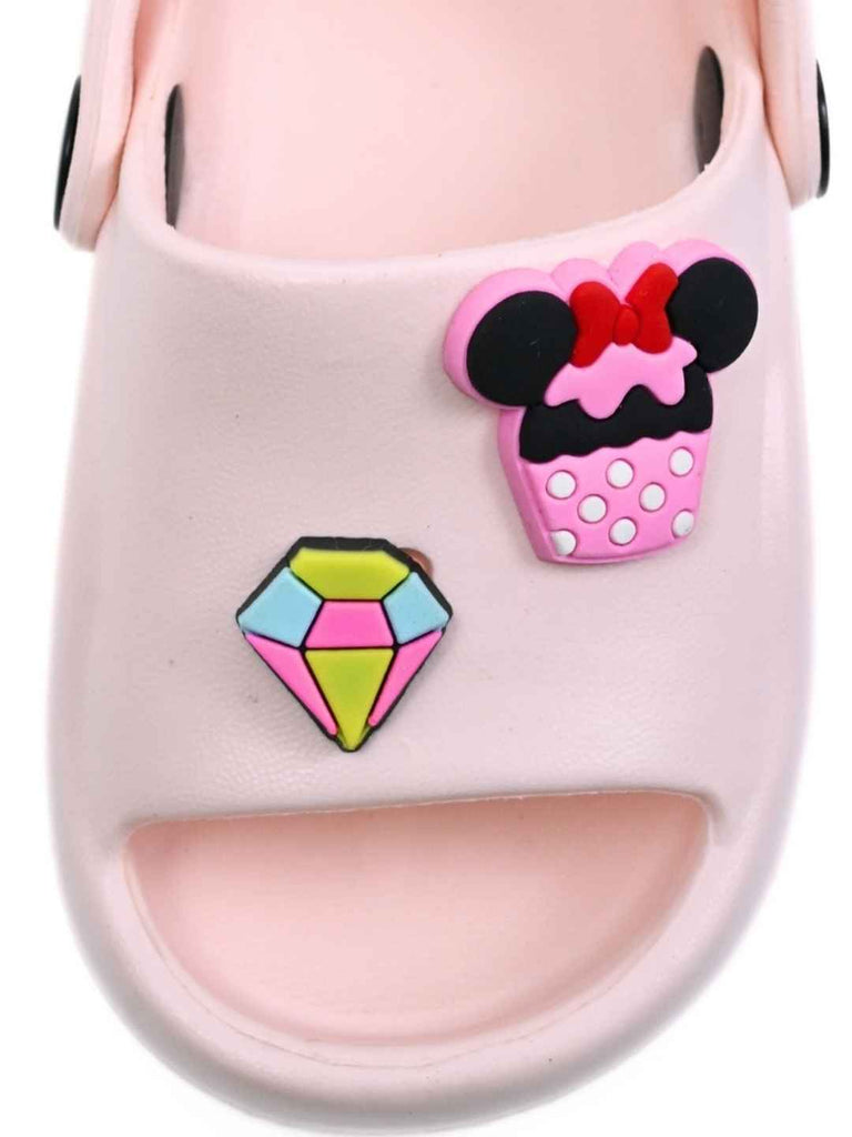 Yellow Bee Girl's Disney Minnie Mouse Sandals with Gem & Heart Charms- Pink-Front View