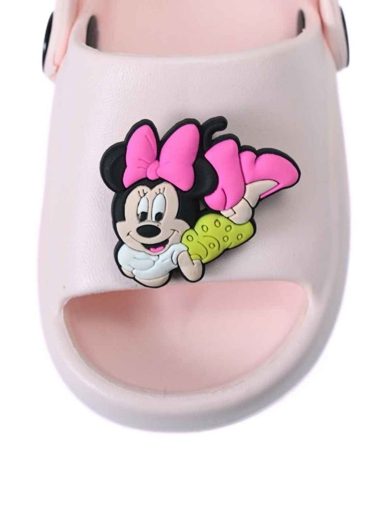 Yellow Bee Girl's Disney Minnie Mouse Sandals with Rotating Charms- Pink-Front View
