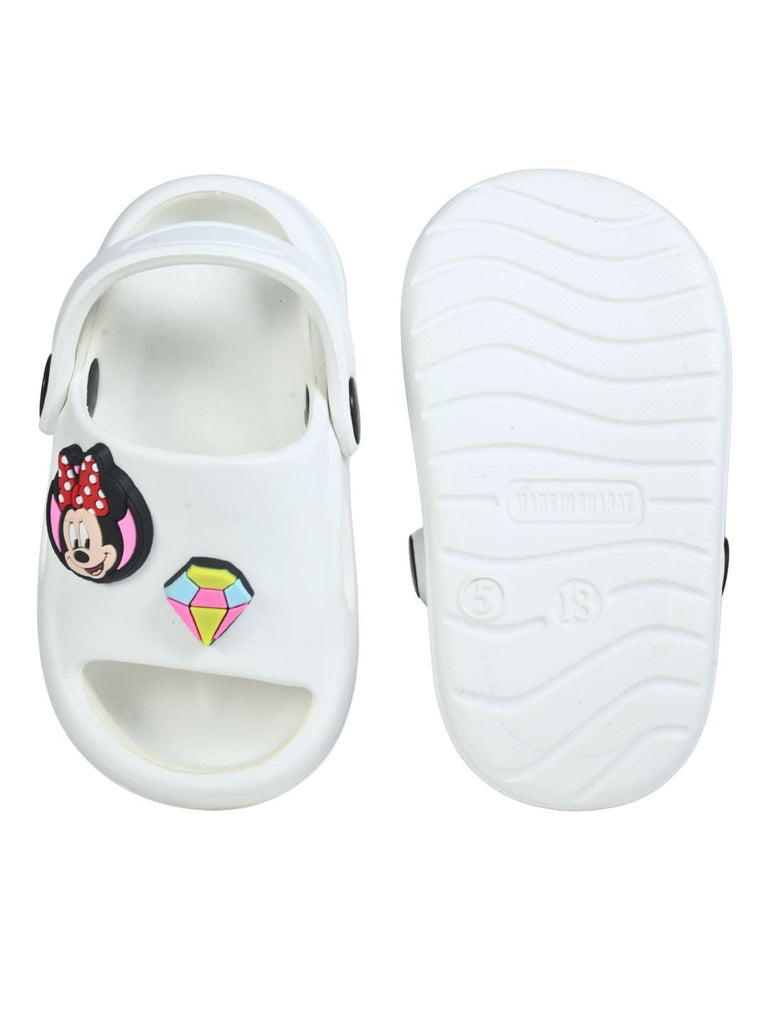 Yellow Bee Girl's Disney Minnie Mouse Sandals with Star, Gem & Smile Charms- White Front & Back View