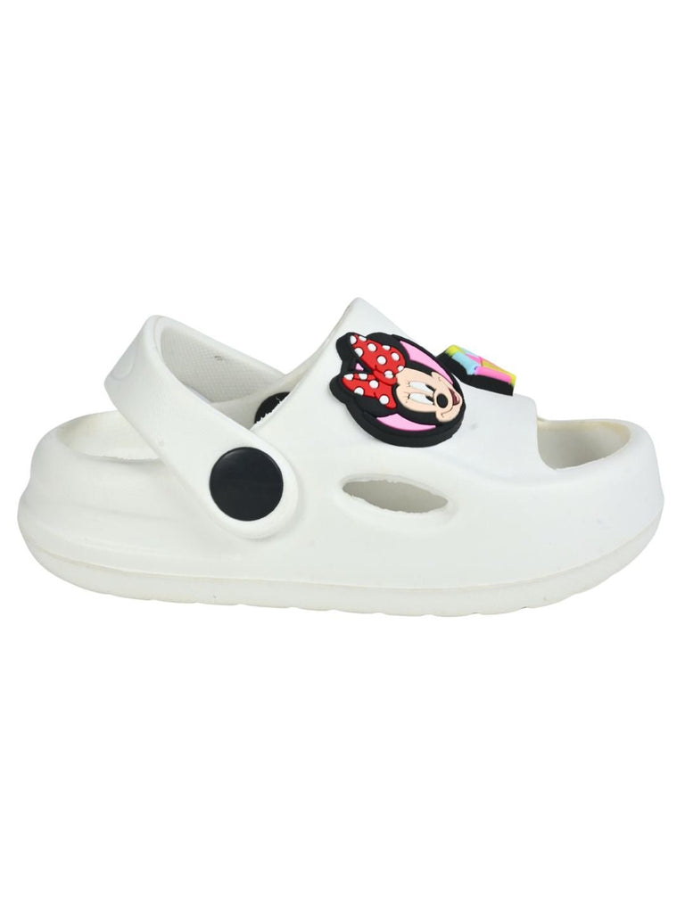 Yellow Bee Girl's Disney Minnie Mouse Sandals with Star, Gem & Smile Charms- White SIde View