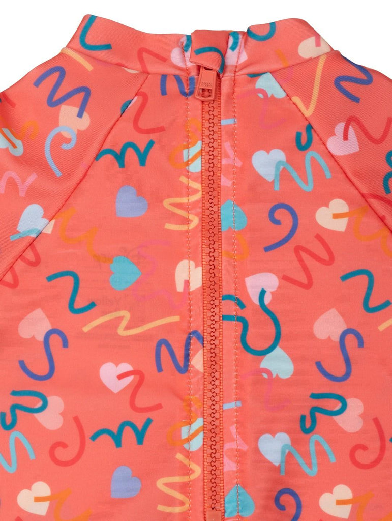 Yellow Bee Girls’ Disney Minnie Mouse One-Piece Swimsuit – Pink with Heart & Polka Dot Print-Back Close Up View