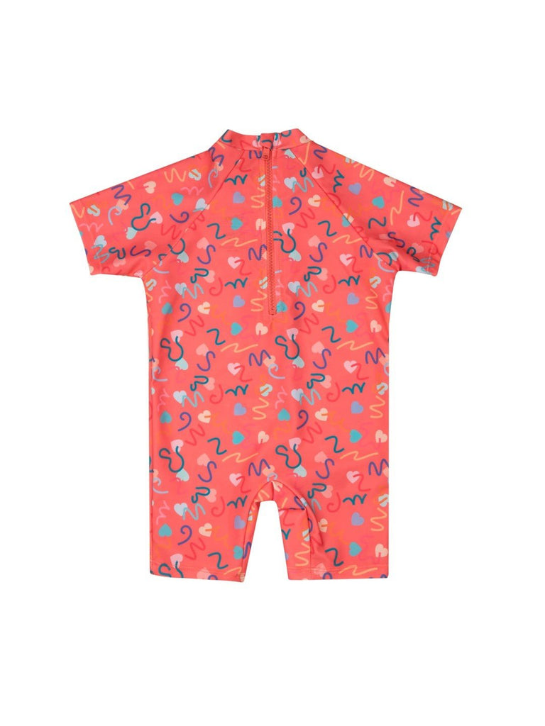 Yellow Bee Girls’ Disney Minnie Mouse One-Piece Swimsuit – Pink with Heart & Polka Dot Print-Back View