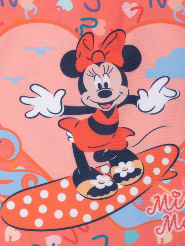 Yellow Bee Girls’ Disney Minnie Mouse One-Piece Swimsuit – Pink with Heart & Polka Dot Print-Showing Design