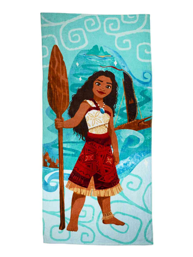Yellow Bee Girls Disney Moana Bath Towel Ocean Explorer Design with Paddle Print (300 GSM) - Multi, 28" X 58"- Front View
