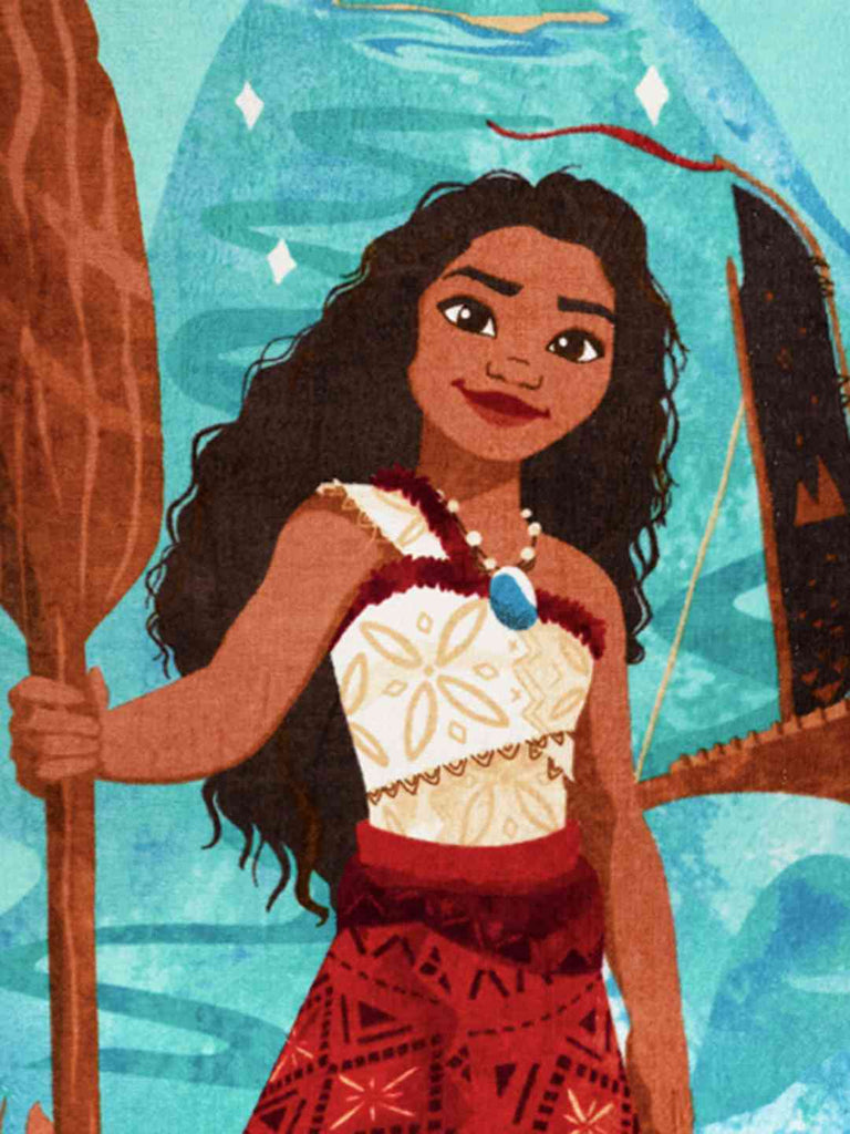 Yellow Bee Girls Disney Moana Bath Towel Ocean Explorer Design with Paddle Print (300 GSM) - Multi, 28" X 58"- Close up view