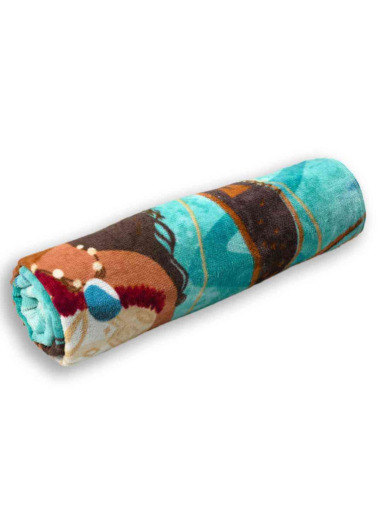 Yellow Bee Girls Disney Moana Bath Towel Ocean Explorer Design with Paddle Print (300 GSM) - Multi, 28" X 58"- Folding View