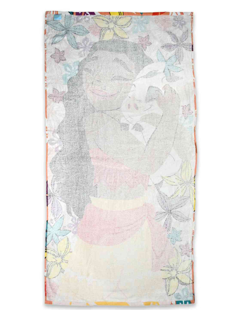 Yellow Bee Girls’ Disney Moana Bath Towel Tropical Floral Design with Pua the Pig (400 GSM ) - Brown, 30 X 62 Inches-Back View