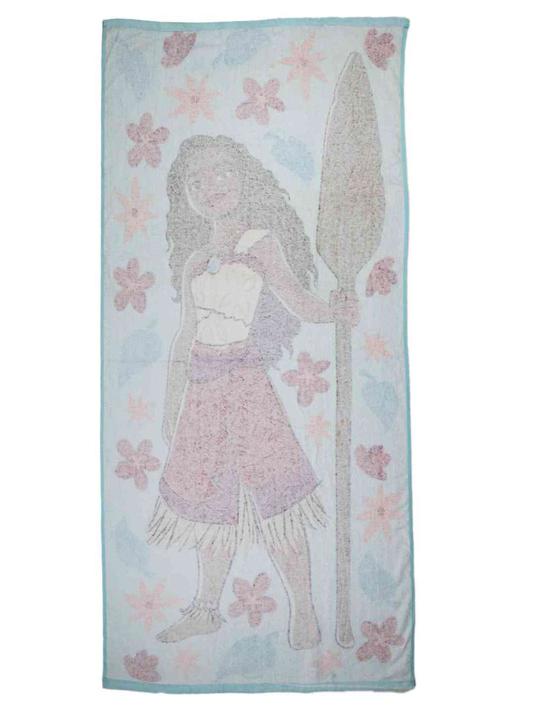 Yellow Bee Girls Disney Moana Bath Towel With Paddle & Flower Motifs Design (300 GSM) - Multi, 28" X 58- Back View
