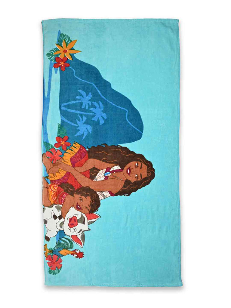 Yellow Bee Girls Disney Moana & Friends Bath Towel With Tropical Island Adventure Design (300 GSM) - Multi, 27" X 54"- Full View