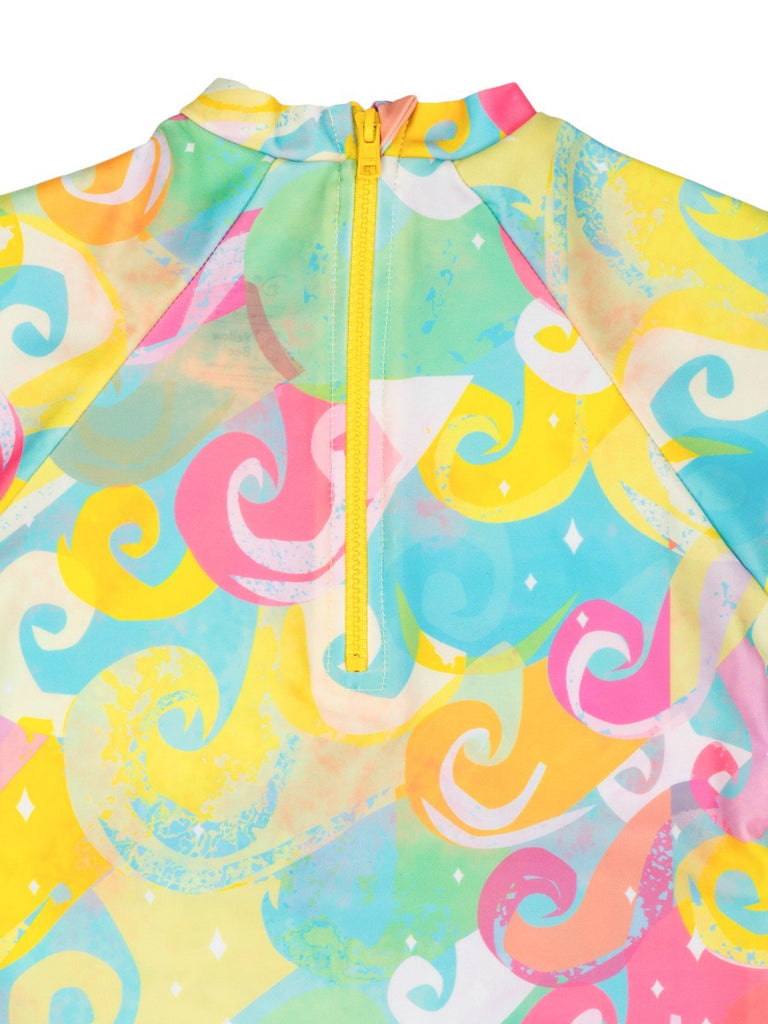 Yellow Bee Girls’ Disney Moana Swimsuit – Colorful One-Piece with Ocean Design-Back Close up view