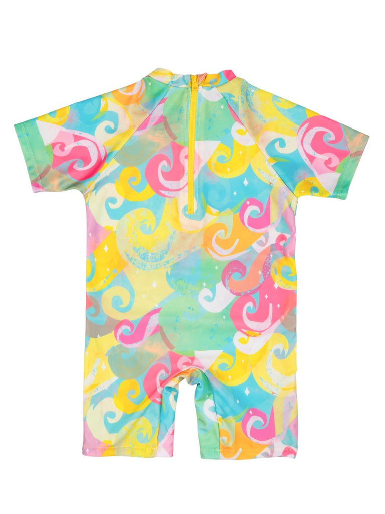 Yellow Bee Girls’ Disney Moana Swimsuit – Colorful One-Piece with Ocean Design-Back View