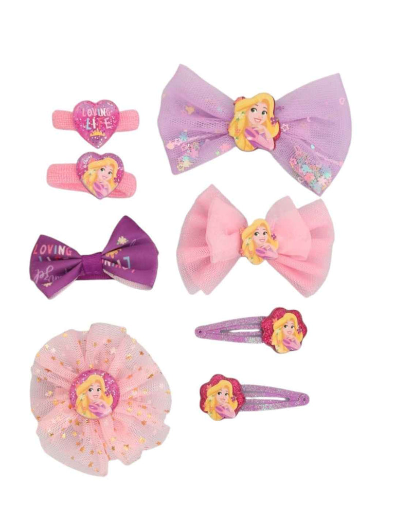 Yellow Bee Girls’ Disney Princess Aurora & Rapunzel Hair Accessory Gift Set – 12 Pieces, Pink & Purple- Close up view