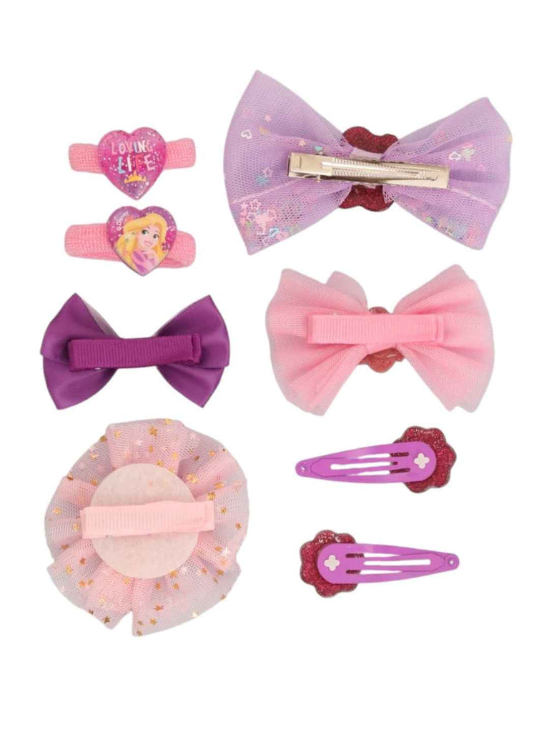 Yellow Bee Girls’ Disney Princess Aurora & Rapunzel Hair Accessory Gift Set – 12 Pieces, Pink & Purple- Back View