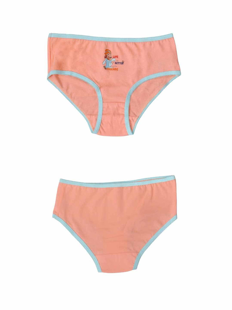 Peach Disney Princess girls’ brief with Cinderella graphic, front and back views.